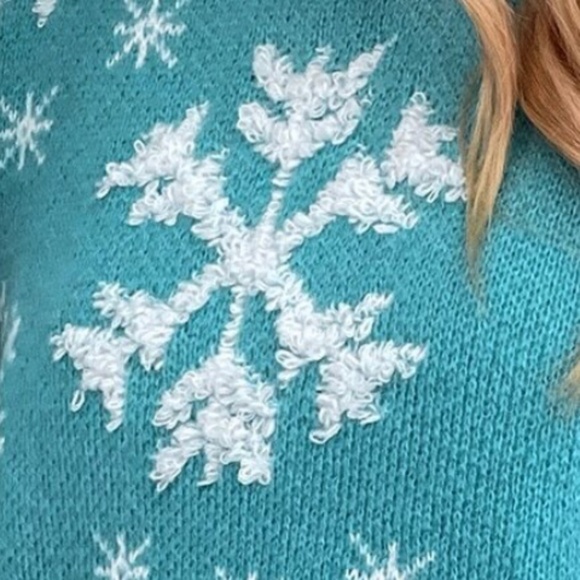 Cozy Mint Blue Christmas Holiday Festive Oversized Sweater Top - Picture 3 of 8